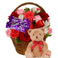 Flowers with Chocolate and Teddy Bear